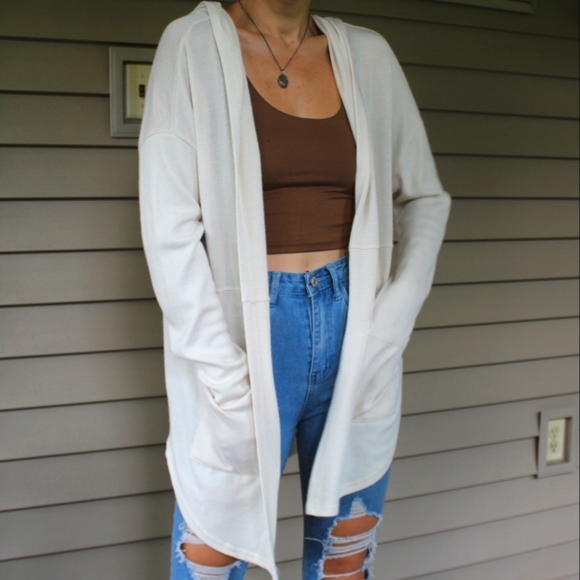 Cream Cardigan Long Sleeve Open Front - Picture 7 of 9